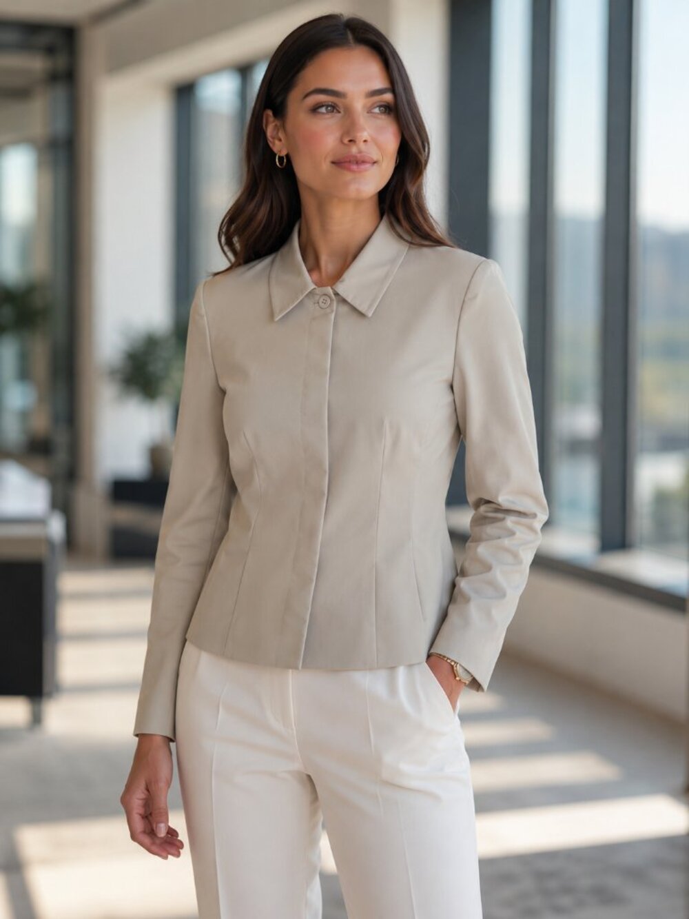 Petite Sophisticate Y2K Tan Stretch Blazer Jacket Petite 12P Office Career